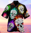 Skull Color Smile Say Hi Aloha Hawaiian Shirt Colorful Short Sleeve Summer Beach Casual Shirt For Men And Women