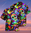 Colorful Skull Aloha Hawaiian Shirt Colorful Short Sleeve Summer Beach Casual Shirt For Men And Women