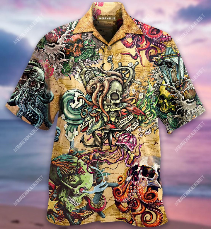 Skull Into The Sea Aloha Hawaiian Shirt Colorful Short Sleeve Summer Beach Casual Shirt For Men And Women
