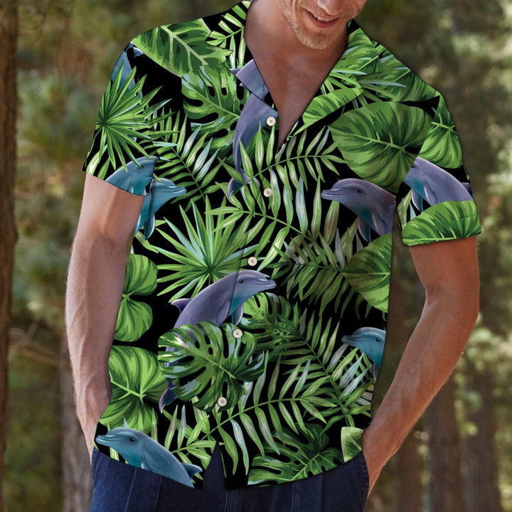 Dolphin Green Tropical Aloha Hawaiian Shirt Colorful Short Sleeve Summer Beach Casual Shirt For Men And Women