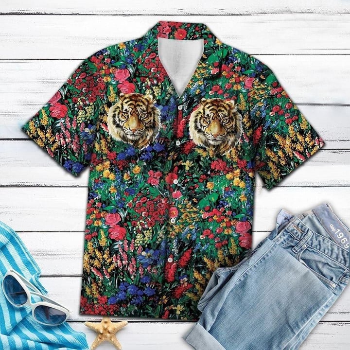 Tiger Flowers Aloha Hawaiian Shirt Colorful Short Sleeve Summer Beach Casual Shirt For Men And Women