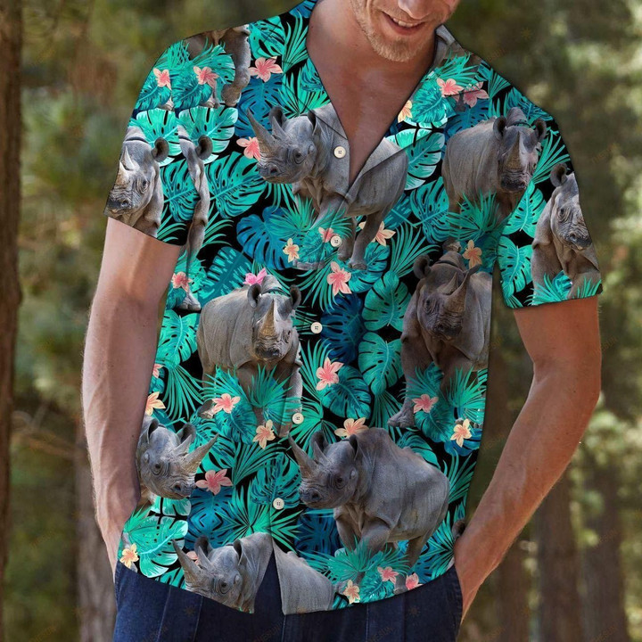 Rhinoceros Tropical Aloha Hawaiian Shirt Colorful Short Sleeve Summer Beach Casual Shirt For Men And Women