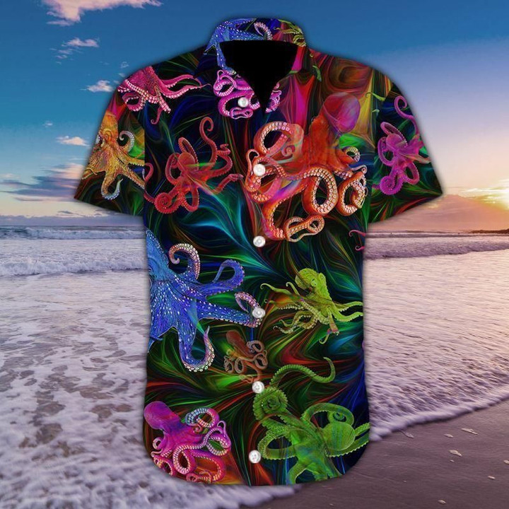 Colorful Octopus Tropical Aloha Hawaiian Shirt Colorful Short Sleeve Summer Beach Casual Shirt For Men And Women