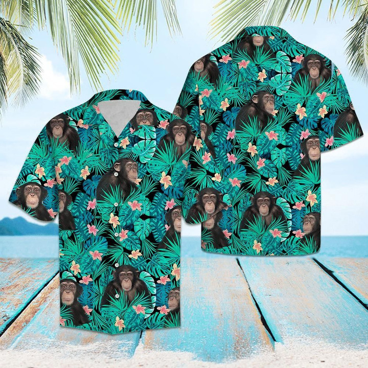 Chimpanzee Tropical Aloha Hawaiian Shirt Colorful Short Sleeve Summer Beach Casual Shirt For Men And Women