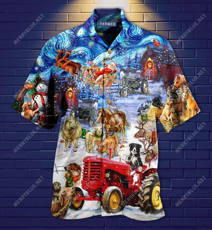 Farmers Night Before Christmas Aloha Hawaiian Shirt Colorful Short Sleeve Summer Beach Casual Shirt For Men And Women