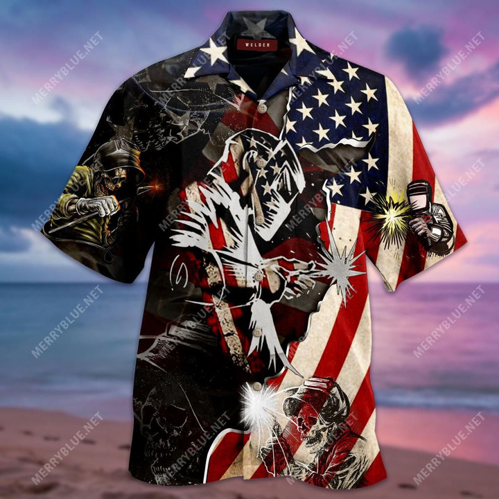 Patriotic Welder Aloha Hawaiian Shirt Colorful Short Sleeve Summer Beach Casual Shirt For Men And Women
