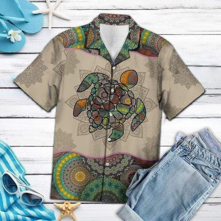 Mandala Turtle Aloha Hawaiian Shirt Colorful Short Sleeve Summer Beach Casual Shirt For Men And Women