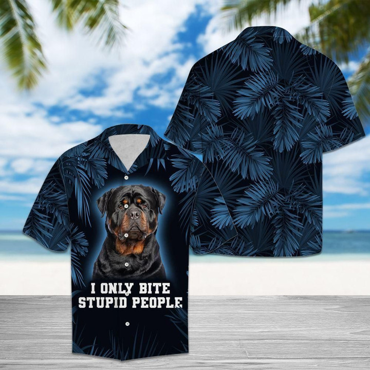 Rottweiler Only Bite Stupid People Aloha Hawaiian Shirt Colorful Short Sleeve Summer Beach Casual Shirt For Men And Women