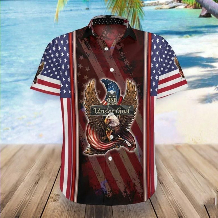 American Eagle One Nation Under God Aloha Hawaiian Shirt Colorful Short Sleeve Summer Beach Casual Shirt For Men And Women
