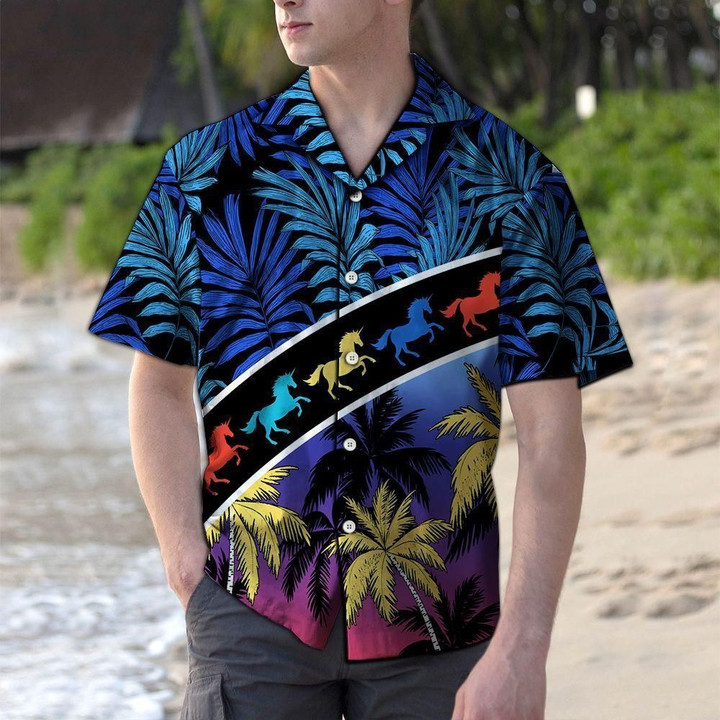 Vacation Tropical Coconut Palm Unicorn Aloha Hawaiian Shirt Colorful Short Sleeve Summer Beach Casual Shirt For Men And Women