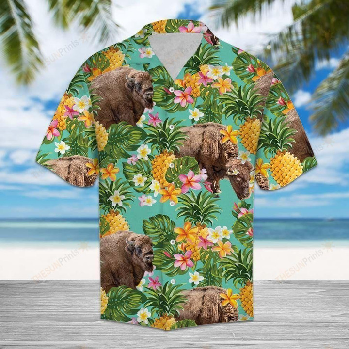 Tropical Pineapple Bison Aloha Hawaiian Shirt Colorful Short Sleeve Summer Beach Casual Shirt For Men And Women