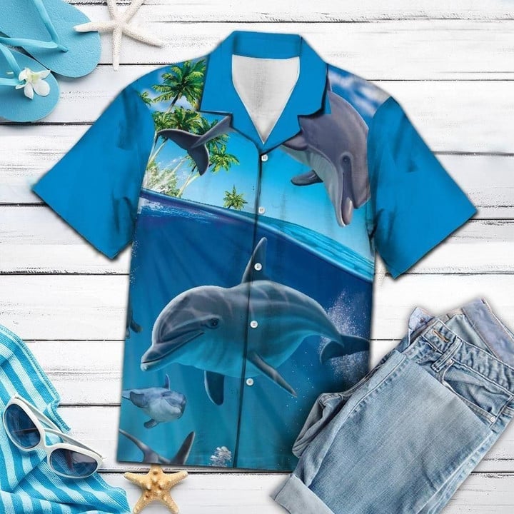 Island Dolphin Beach Aloha Hawaiian Shirt Colorful Short Sleeve Summer Beach Casual Shirt For Men And Women