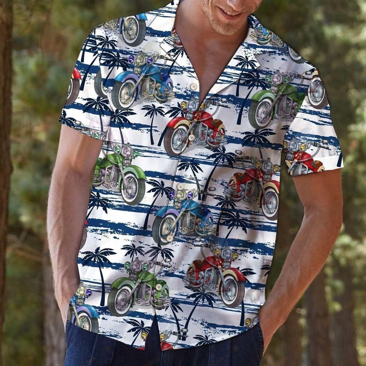 Motorbike Sea Palm Tree Aloha Hawaiian Shirt Colorful Short Sleeve Summer Beach Casual Shirt For Men And Women