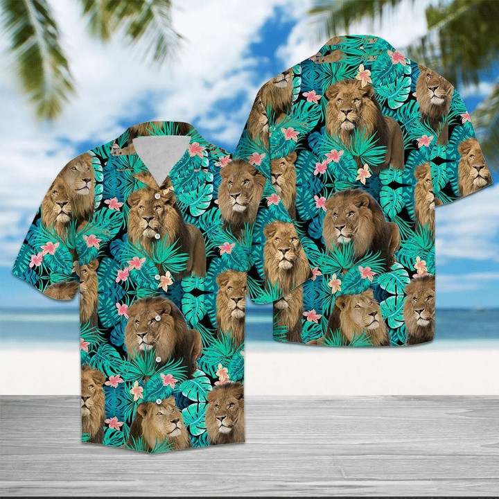 Lion Tropical Aloha Hawaiian Shirt Colorful Short Sleeve Summer Beach Casual Shirt For Men And Women