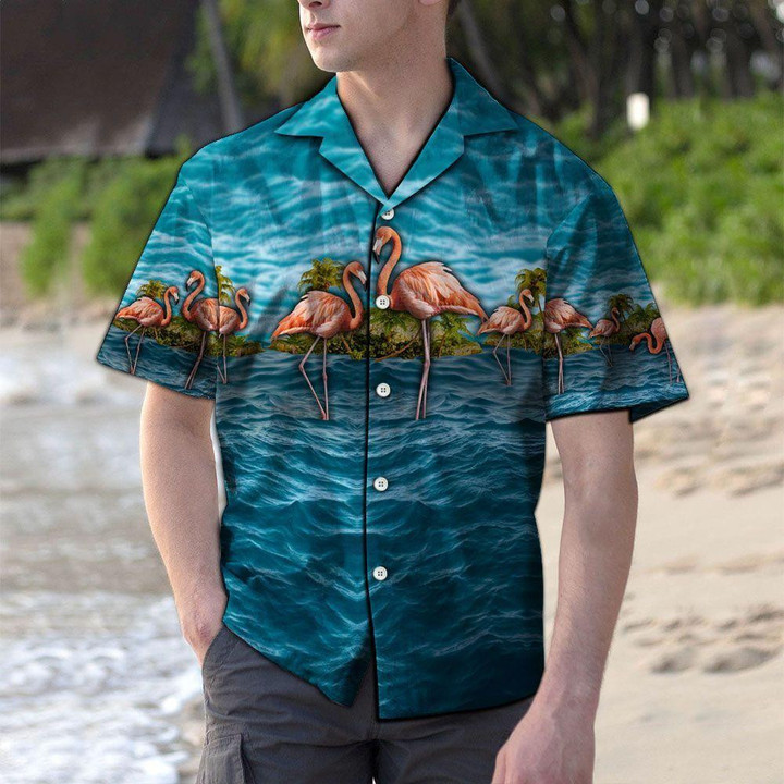Flamingo Blue Ocean Aloha Hawaiian Shirt Colorful Short Sleeve Summer Beach Casual Shirt For Men And Women