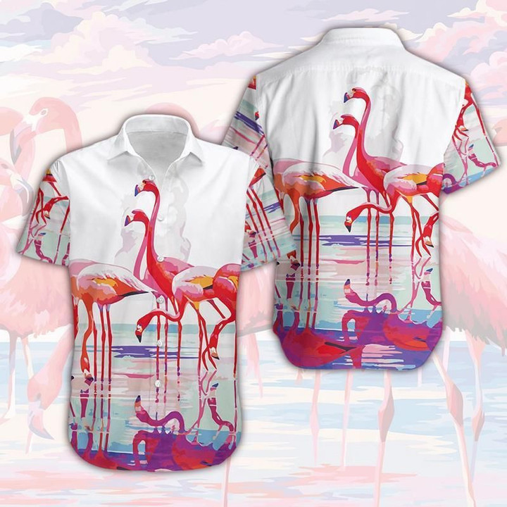 Flamingo Reflection Aloha Hawaiian Shirt Colorful Short Sleeve Summer Beach Casual Shirt For Men And Women