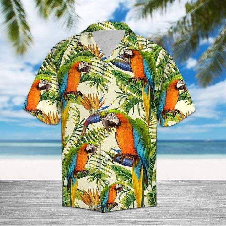 Simple Parrots Yellow Tropical Aloha Hawaiian Shirt Colorful Short Sleeve Summer Beach Casual Shirt For Men And Women