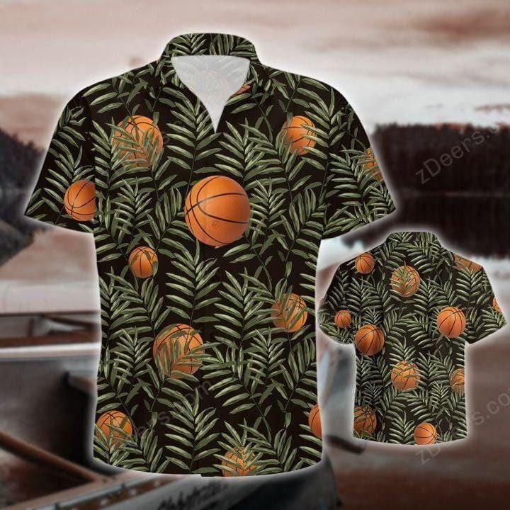 Basketball Leaf Pattern Aloha Hawaiian Shirt Colorful Short Sleeve Summer Beach Casual Shirt For Men And Women