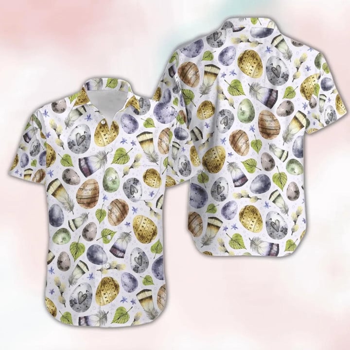 Classy Golden Easter Eggs Feather Flower Aloha Hawaiian Shirt Colorful Short Sleeve Summer Beach Casual Shirt For Men And Women