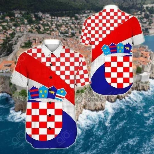 Croatia Version Flag Coa Aloha Hawaiian Shirt Colorful Short Sleeve Summer Beach Casual Shirt For Men And Women