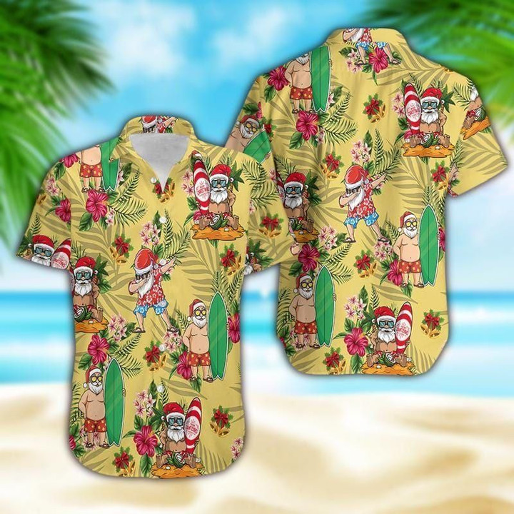 Funny Santa Claus Surfing Aloha Hawaiian Shirt Colorful Short Sleeve Summer Beach Casual Shirt For Men And Women