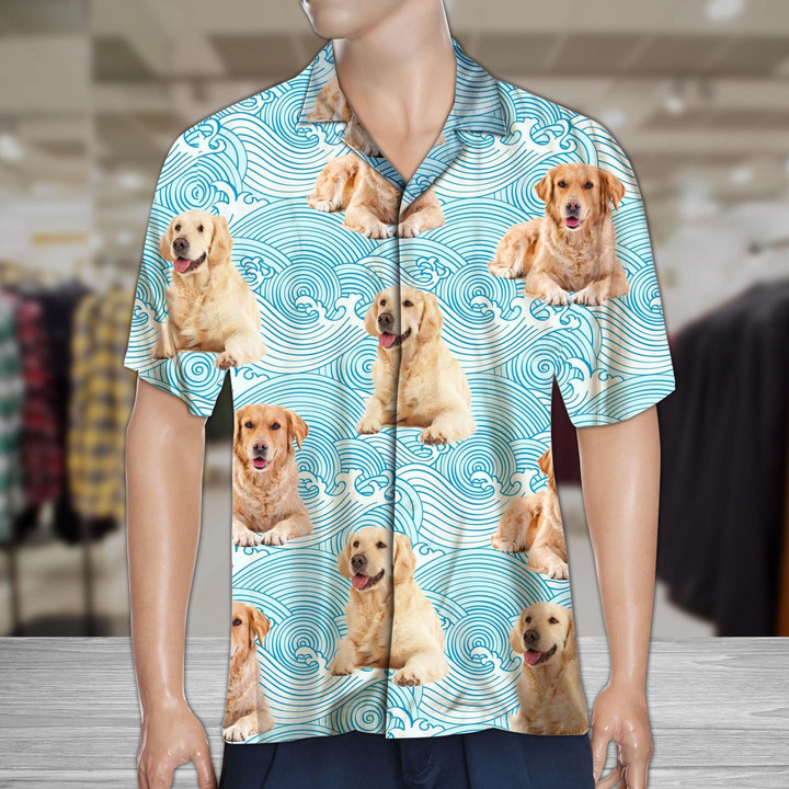 Golden Retriever Waves Aloha Hawaiian Shirt Colorful Short Sleeve Summer Beach Casual Shirt For Men And Women