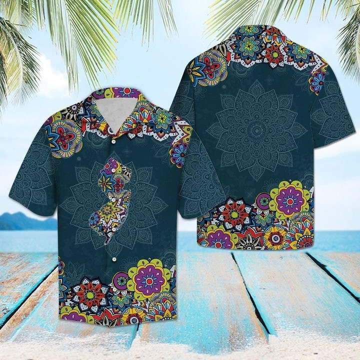 New Jersey Mandala Aloha Hawaiian Shirt Colorful Short Sleeve Summer Beach Casual Shirt For Men And Women