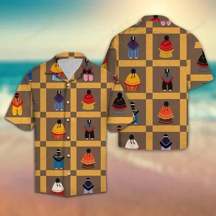 Vintage Native American Girls Aloha Hawaiian Shirt Colorful Short Sleeve Summer Beach Casual Shirt For Men And Women