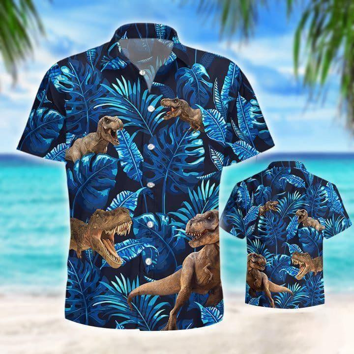 T-Rex Tropical Aloha Hawaiian Shirt Colorful Short Sleeve Summer Beach Casual Shirt For Men And Women