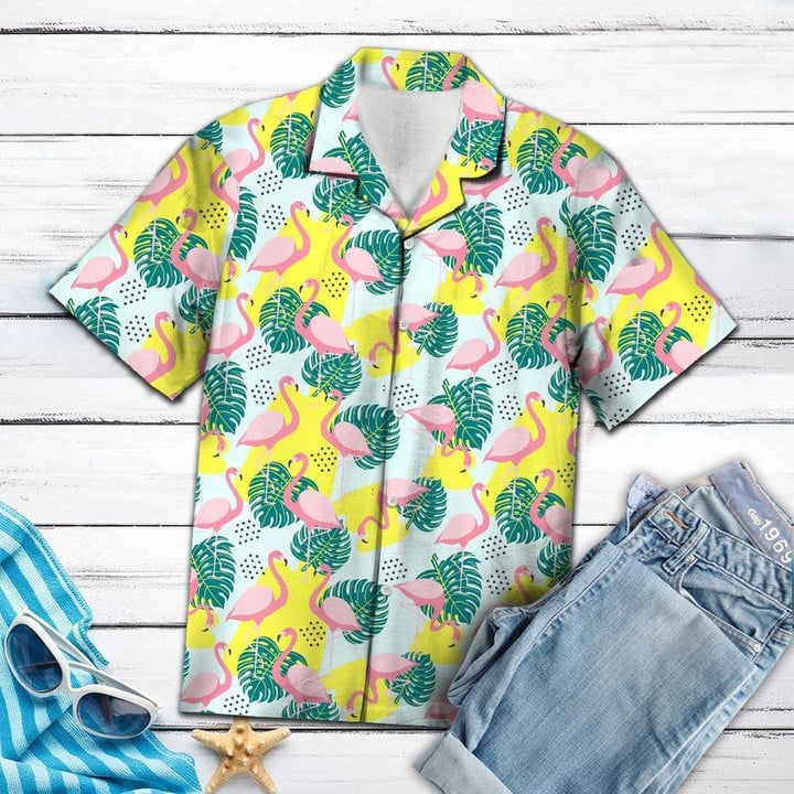 Flamingo Palm Leaves Aloha Hawaiian Shirt Colorful Short Sleeve Summer Beach Casual Shirt For Men And Women