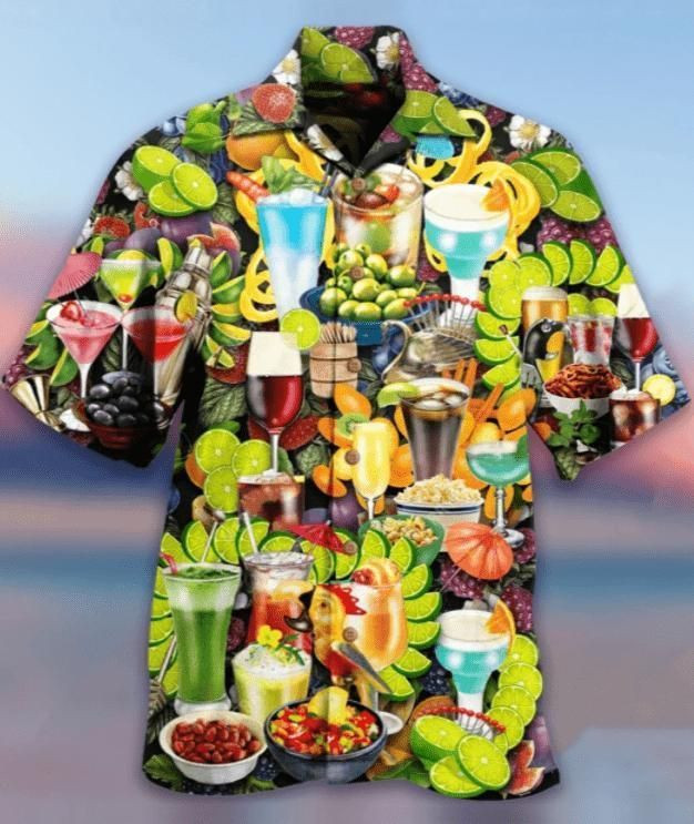 Cocktail Food And Juice Awesome Party Aloha Hawaiian Shirt Colorful Short Sleeve Summer Beach Casual Shirt For Men And Women