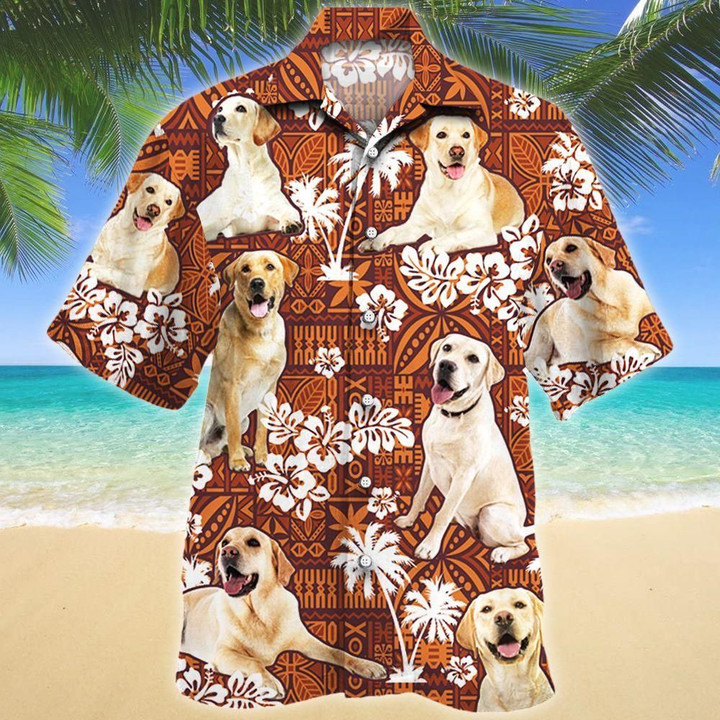 Labrador Retriever Dog Lovers Red Tribal Aloha Hawaiian Shirt Colorful Short Sleeve Summer Beach Casual Shirt For Men And Women