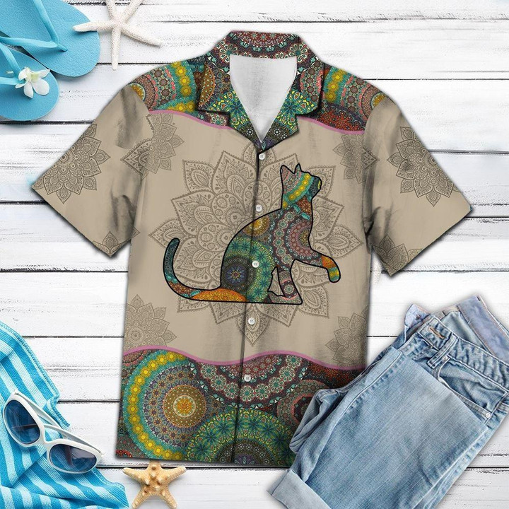 Cat Mandala Aloha Hawaiian Shirt Colorful Short Sleeve Summer Beach Casual Shirt For Men And Women