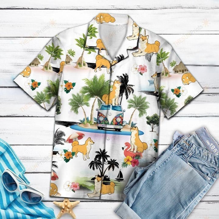 Shiba Inu Vacation Aloha Hawaiian Shirt Colorful Short Sleeve Summer Beach Casual Shirt For Men And Women