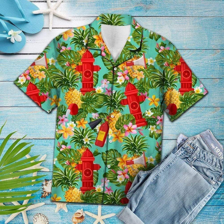 Firefighter Pineapple Aloha Hawaiian Shirt Colorful Short Sleeve Summer Beach Casual Shirt For Men And Women