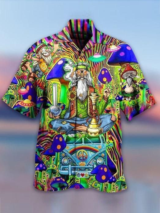 Hippie Aloha Hawaiian Shirt Colorful Short Sleeve Summer Beach Casual Shirt For Men And Women