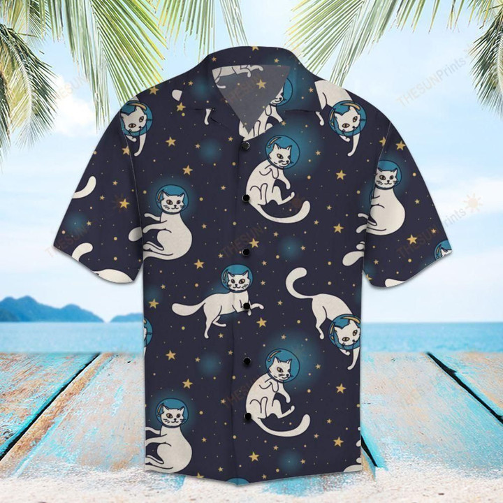 Cat Astronauts Dark Aloha Hawaiian Shirt Colorful Short Sleeve Summer Beach Casual Shirt For Men And Women