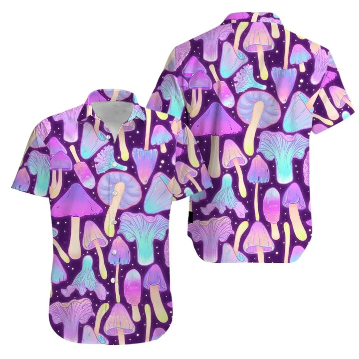 Hippie Neon Mushrooms Psy Aloha Hawaiian Shirt Colorful Short Sleeve Summer Beach Casual Shirt For Men And Women