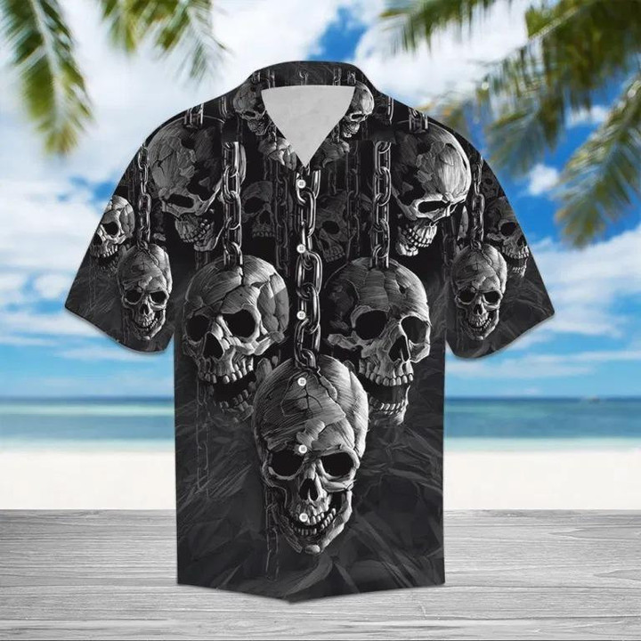 Chained Skull Aloha Hawaiian Shirt Colorful Short Sleeve Summer Beach Casual Shirt For Men And Women
