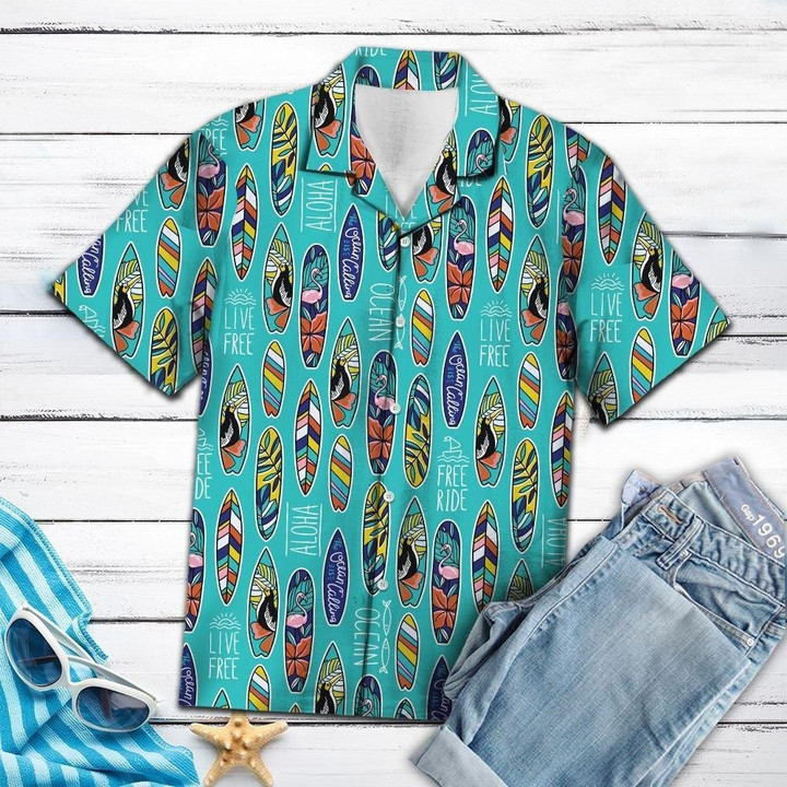 Surfboard Ocean Aloha Hawaiian Shirt Colorful Short Sleeve Summer Beach Casual Shirt For Men And Women