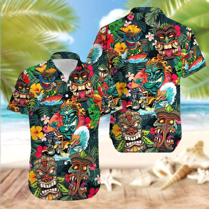 Aloha Tiki Aloha Hawaiian Shirt Colorful Short Sleeve Summer Beach Casual Shirt For Men And Women