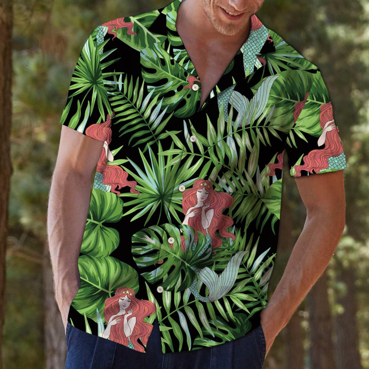 Mermaid Green Tropical Aloha Hawaiian Shirt Colorful Short Sleeve Summer Beach Casual Shirt For Men And Women