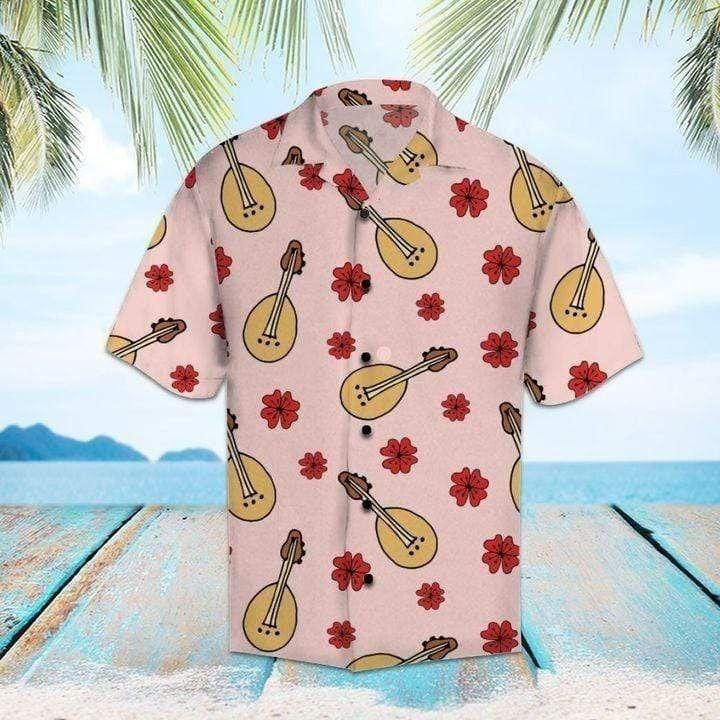 Simple Ukulele Floral Aloha Hawaiian Shirt Colorful Short Sleeve Summer Beach Casual Shirt For Men And Women