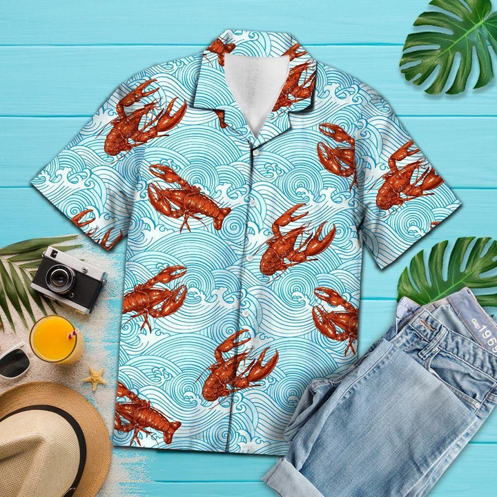 Lobsters Waves Aloha Hawaiian Shirt Colorful Short Sleeve Summer Beach Casual Shirt For Men And Women