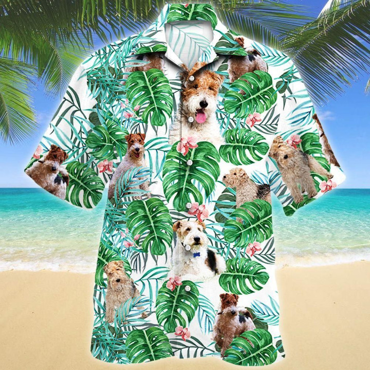 Wire Fox Terrier Dog Tropical Plant Aloha Hawaiian Shirt Colorful Short Sleeve Summer Beach Casual Shirt For Men And Women