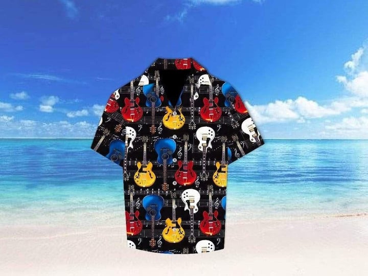Guitar Colorful Tropical Aloha Hawaiian Shirt Colorful Short Sleeve Summer Beach Casual Shirt For Men And Women