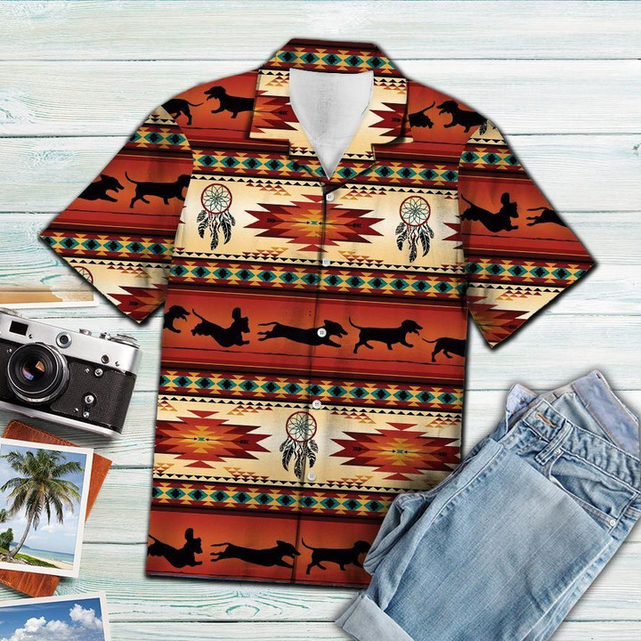 Dachshund Native American Aloha Hawaiian Shirt Colorful Short Sleeve Summer Beach Casual Shirt For Men And Women