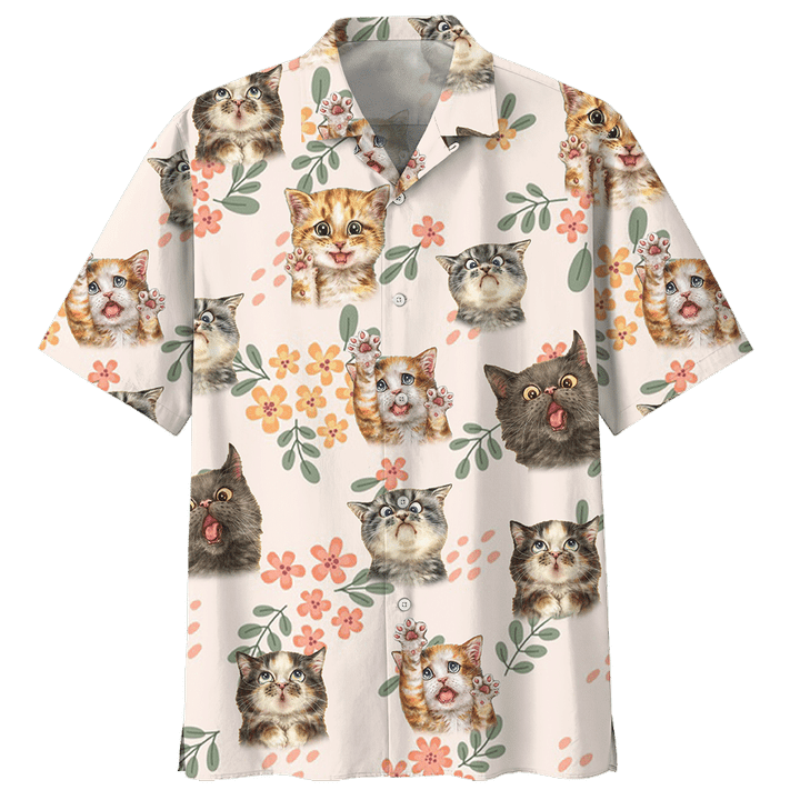Flower Cat Aloha Hawaiian Shirt Colorful Short Sleeve Summer Beach Casual Shirt For Men And Women