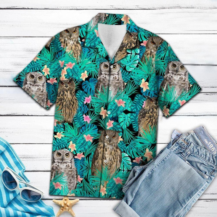 Owl Tropical Aloha Hawaiian Shirt Colorful Short Sleeve Summer Beach Casual Shirt For Men And Women