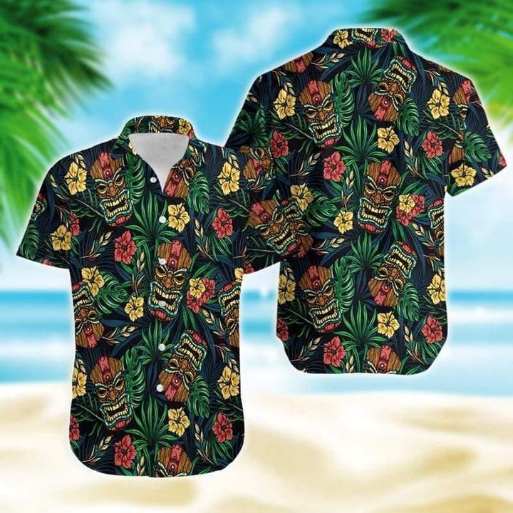 Tiki Tiki Green Tropical Aloha Hawaiian Shirt Colorful Short Sleeve Summer Beach Casual Shirt For Men And Women